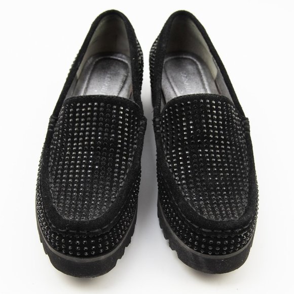 Donald J Pliner Rio Loafers Crystal Embellished Chunky Suede Shoes Black SIze 6 - Picture 2 of 8